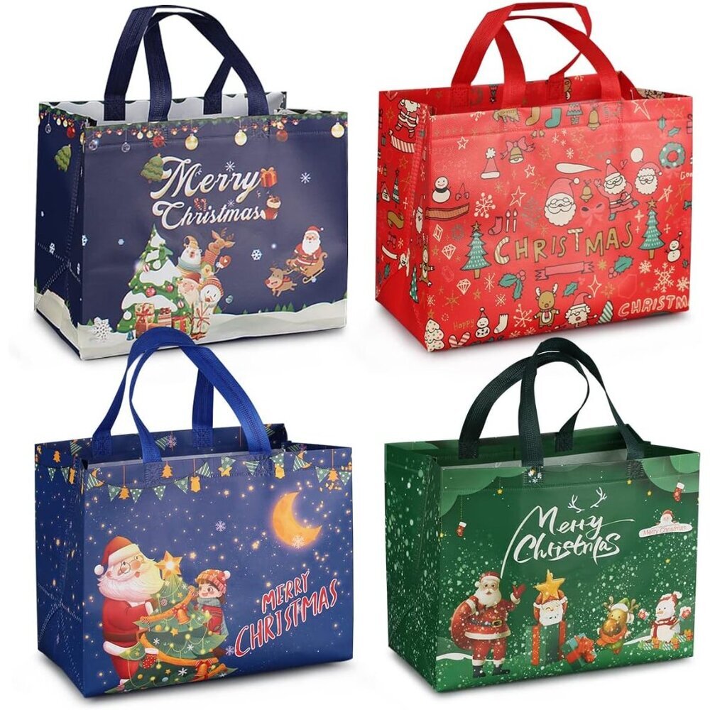 4PCS Festive Non-Woven Christmas Tote Bags - Durable and Stylish Gift Wrapping